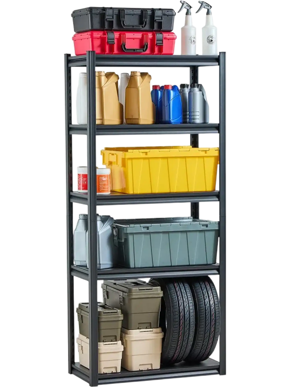 VEVOR Storage Shelves, 2000 lbs, 5 Tier Garage Storage Shelving, 16" D x 32" W x 72" H Adjustable Metal Shelves for Garage Shelves Utility Rack Shelf, Ideal for Kitchen, Warehouse, Basement, Black