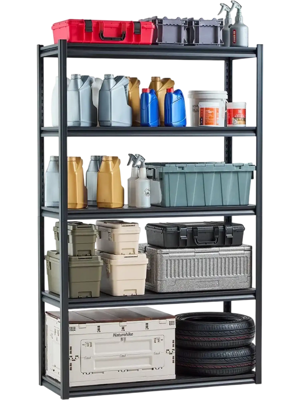 VEVOR Storage Shelves, 3000 lbs, 5 Tier Garage Storage Shelving, 18" D x 48" W x 78" H Adjustable Metal Shelves for Garage Shelves Utility Rack Shelf, Ideal for Kitchen, Warehouse, Basement, Black
