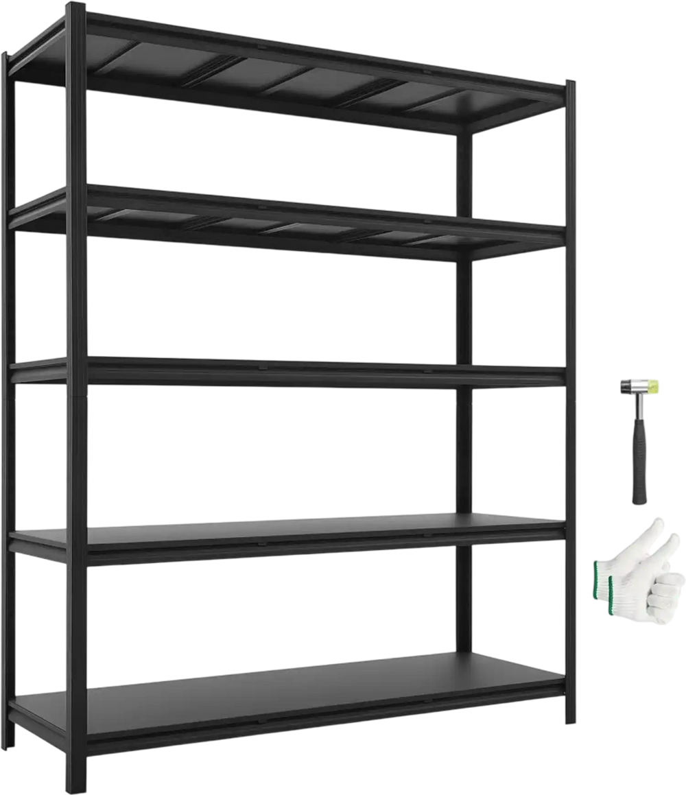 VEVOR Storage Shelves, 5-Tier Adjustable, 3000 lbs Capacity, Heavy Duty Garage Storage Shelving Unit, Metal Utility Rack Shelf, for Garage Workshop Warehouse Basement, 59.49" W x 20.55" D x 71.38" H