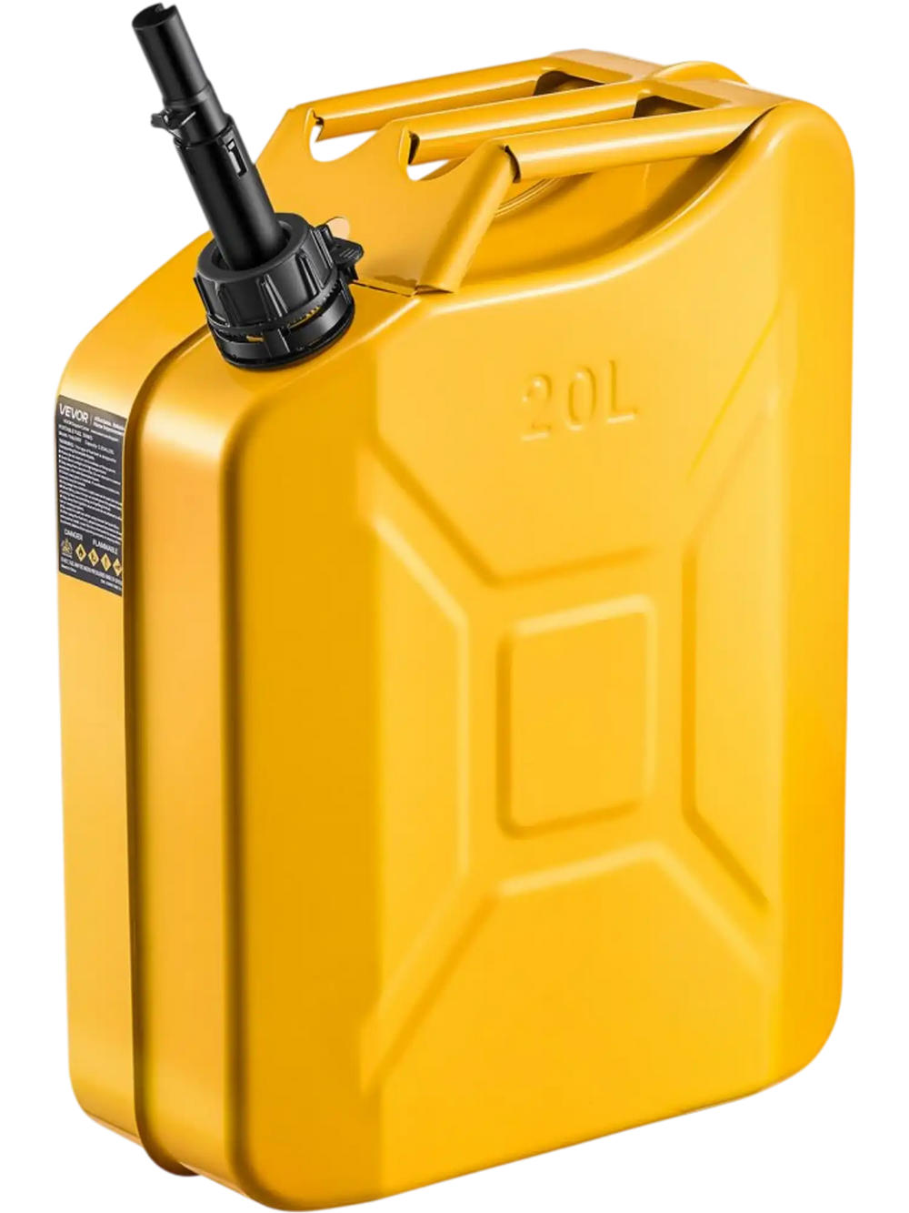 Newly Upgraded Oil-Tight VEVOR Metal Fuel Container, 5.3 Gallon, Fuel Jerry Can with Spout and Comfort Handle, 6 L/min Max Flow Rate, Leakproof & Corrosion-resistant Metal Gas Tank Most Cars Motorcycle ATV UTV, Yellow