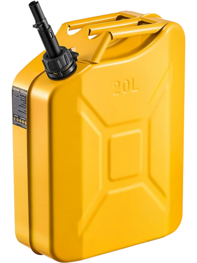 Newly Upgraded Oil-Tight VEVOR Metal Fuel Container, 5.3 Gallon, Fuel Jerry Can with Spout and Comfort Handle, 6 L/min Max Flow Rate, Leakproof & Corrosion-resistant Metal Gas Tank Most Cars Motorcycle ATV UTV, Yellow