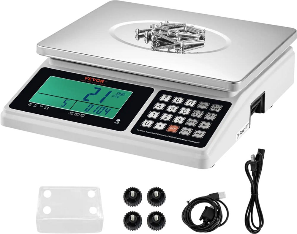 VEVOR Industrial Counting Scale, 30 kg x 1 g, Digital Scale for Parts and Coins, g/kg/lb Units, Electronic Gram Scale Inventory Counting Scale Kitchen Jewelry Scale with RS232 Port and LCD Screen
