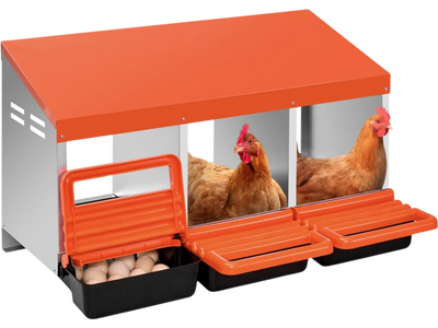 Vevor Chicken Nest Box 3-Compartment Galvanized Nesting Boxes New