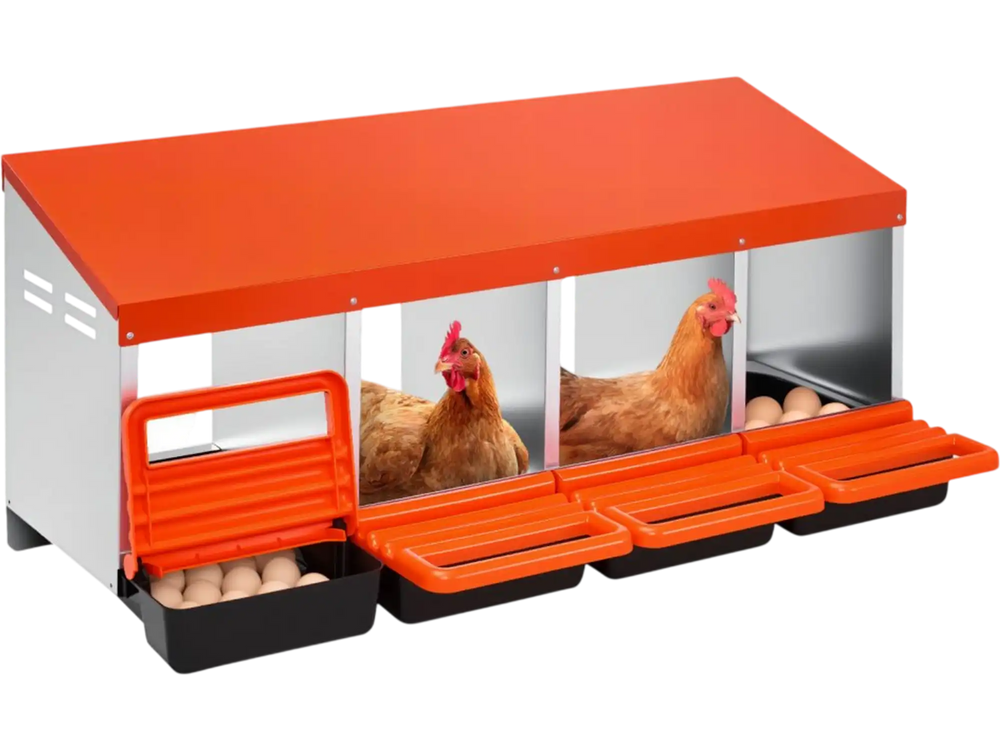 VEVOR Chicken Nest Box, 4-Compartment, 15 to 30 in Stable & Corrosion-Resistant Metal Nesting Boxes with Inclined Nesting Boxes, Bottom Holes & Resting Platform, Fit for Different Chicken Breeds