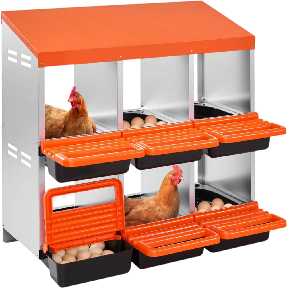 VEVOR Chicken Nest Box, 6-Compartment, 30 to 45 in Stable & Corrosion-Resistant Metal Nesting Boxes with Inclined Nesting Boxes, Bottom Holes & Resting Platform, Fit for Different Chicken Breeds