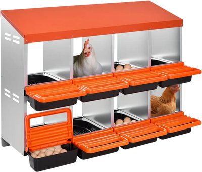 Vevor Chicken Nesting Boxes 8 Compartments Roll Out Metal Egg Laying Box 2 Tiers New