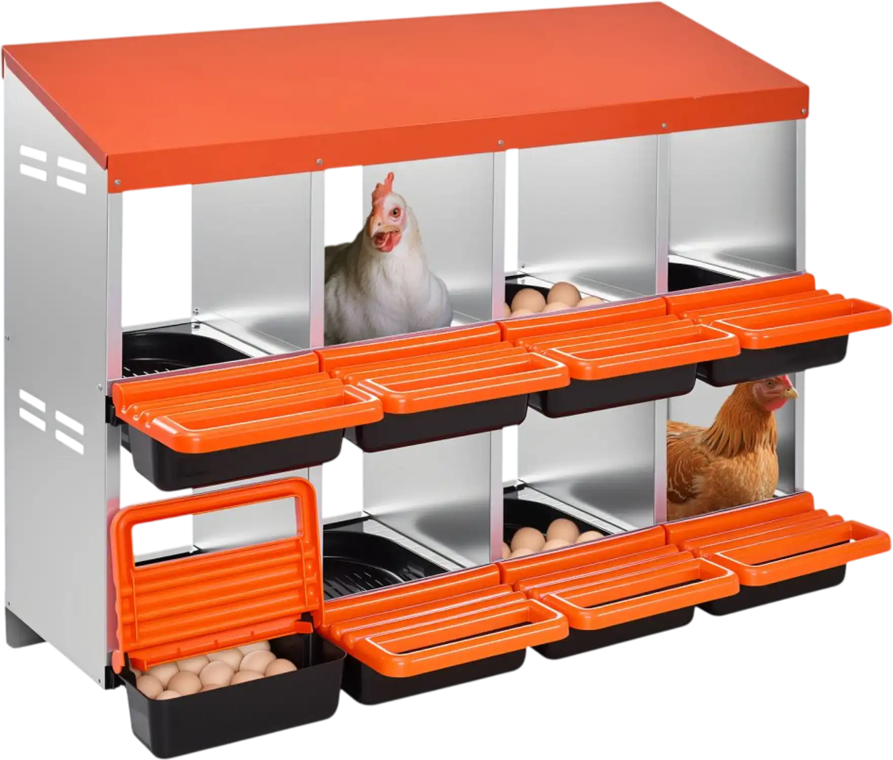 Vevor Chicken Nest Box 8-Compartment Metal Nesting Boxes with Inclined Egg Collection 30-45