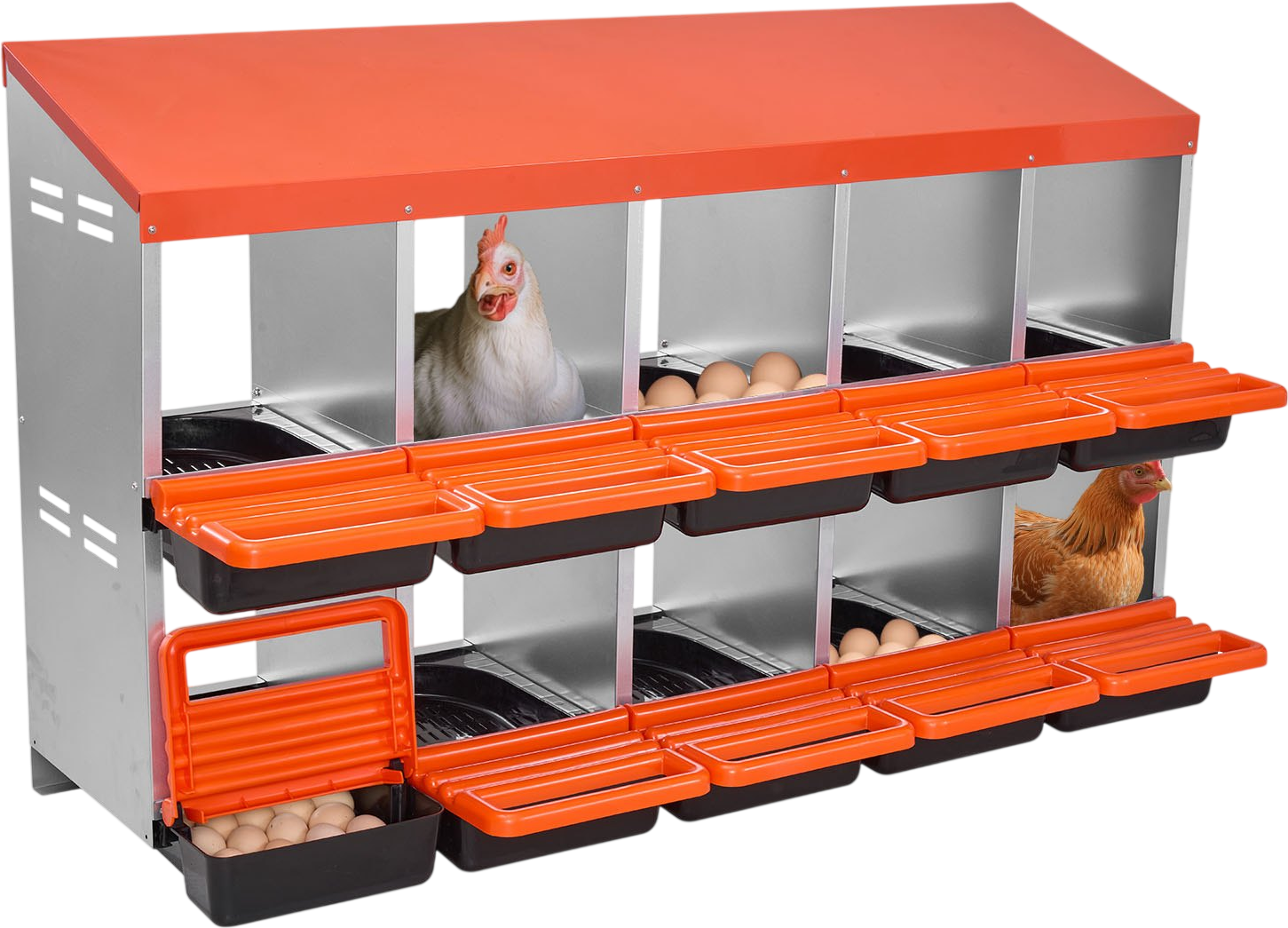 Vevor Chicken Nesting Boxes 2-Tier 10 Compartments with Protective Collection Lids New