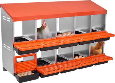 Vevor Chicken Nesting Boxes 2-Tier 10 Compartments with Protective Collection Lids New