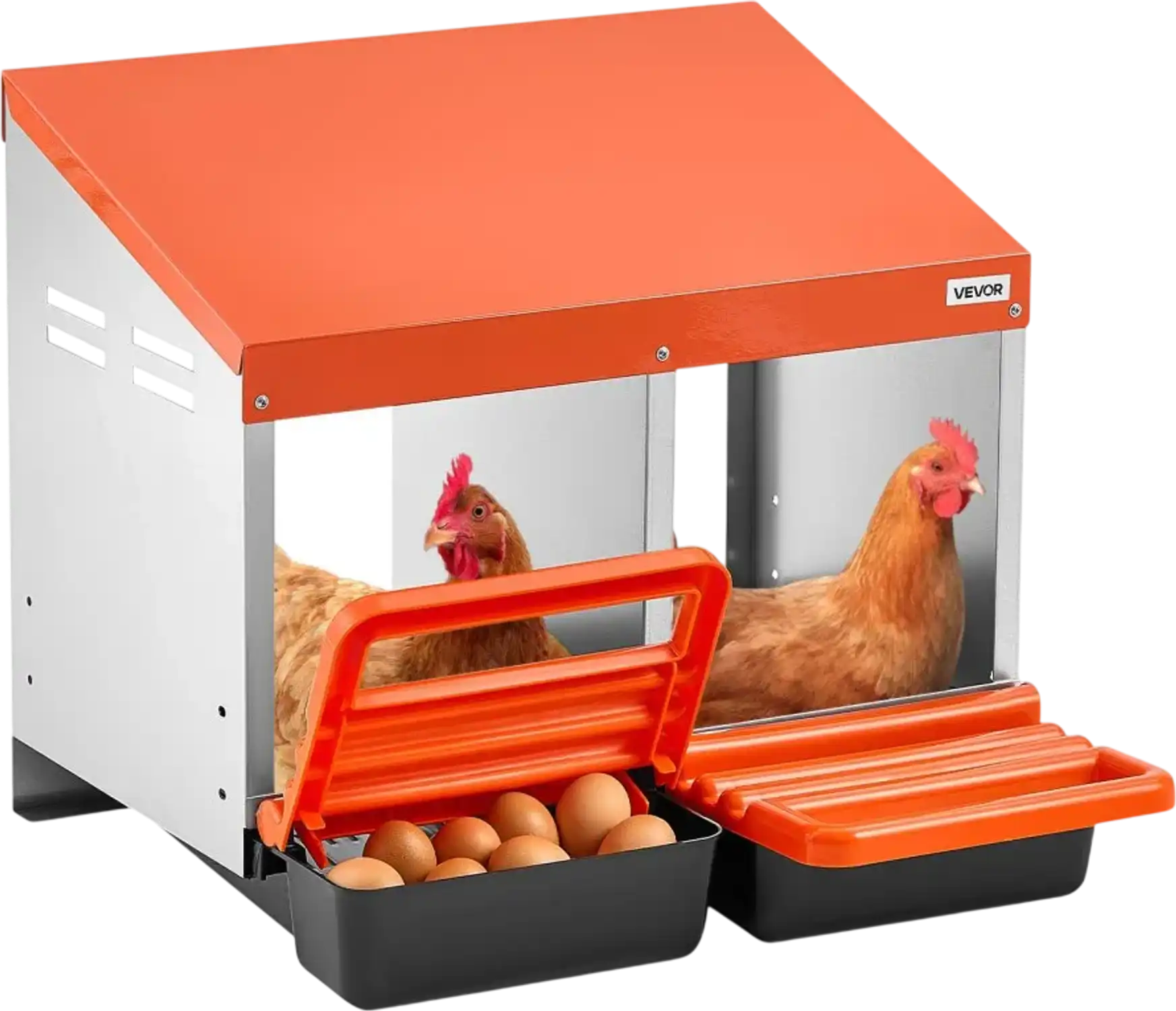 Vevor Chicken Nest Boxes 2-Compartment Roll Away Wall Mount Orange New