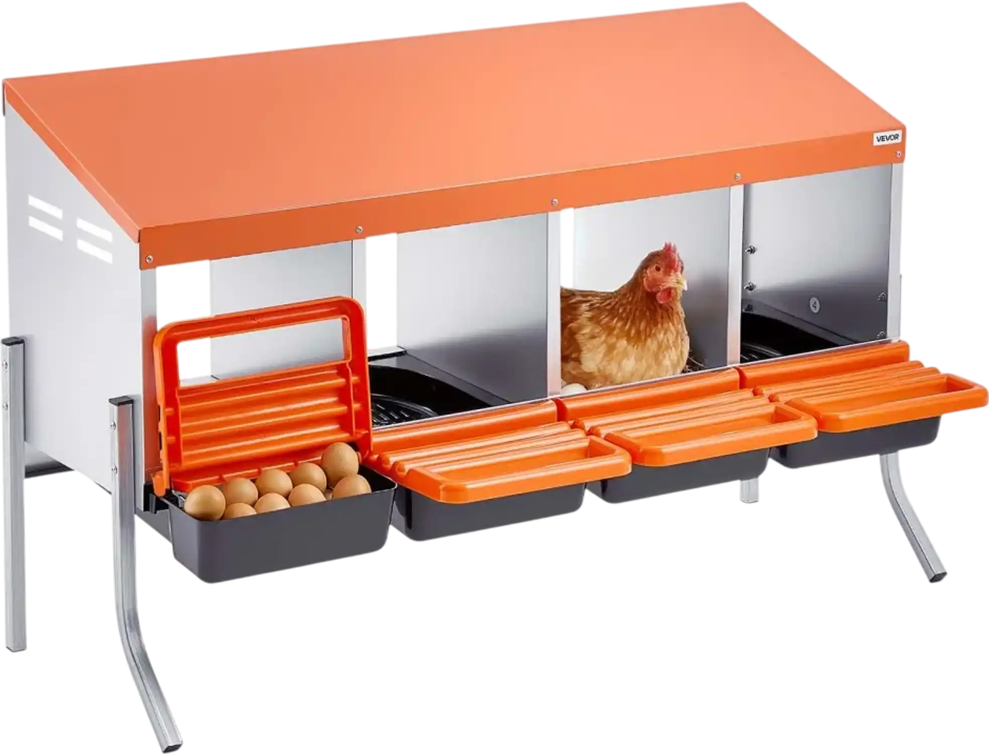 Vevor Chicken Nesting Box 4-Compartment Roll Away with Support Legs Orange New