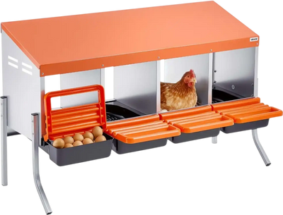 VEVOR Chicken Nesting Boxes, 4 Compartments, with Support Legs, Easy Egg Collection, Galvanized Steel and High-Strength Plastic, Roll Away Nesting Boxes for Chickens and Hens Laying Eggs, Orange