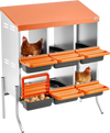 VEVOR Chicken Nesting Boxes, 6 Compartments, with Support Legs, Easy Egg Collection, Galvanized Steel and High-Strength Plastic, Roll Away Nesting Boxes for Chickens and Hens Laying Eggs, Orange