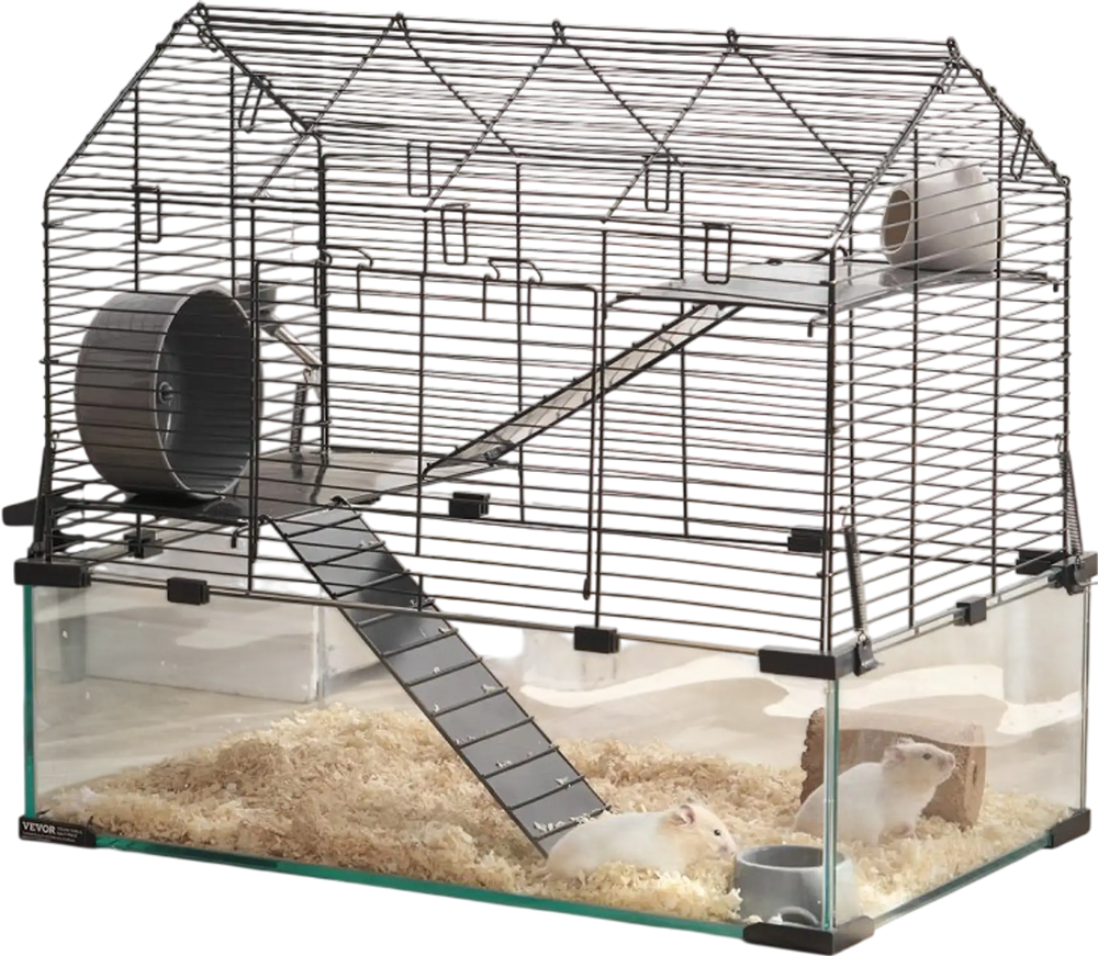 VEVOR Hamster Cage, 360° Viewing Transparent Hamster Habitats, Small Animal Cage, 22.8 x 15 x 21.3 in, Ventilated Pet Mouse Cages with Water Bottle, Portable Hamster House for Rats, Guinea Pigs