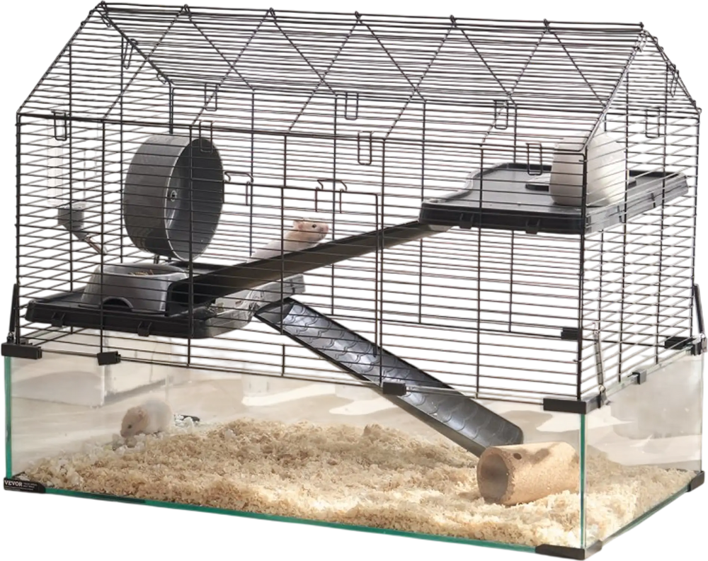 VEVOR Hamster Cage, 360° Viewing Transparent Hamster Habitats, Small Animal Cage, 29.5 x 17.3 x 24 in, Ventilated Pet Mouse Cages with Water Bottle, Portable Hamster House for Rats, Guinea Pigs
