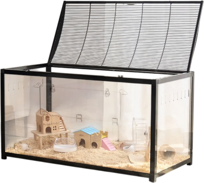 VEVOR Hamster Cage, 360° Viewing Transparent Hamster Habitats, Small Animal Cage, 37.8 x 18.5 x 21.7 in, Ventilated Pet Mouse Cages with Front Door, Portable Hamster House for Rats, Guinea Pigs
