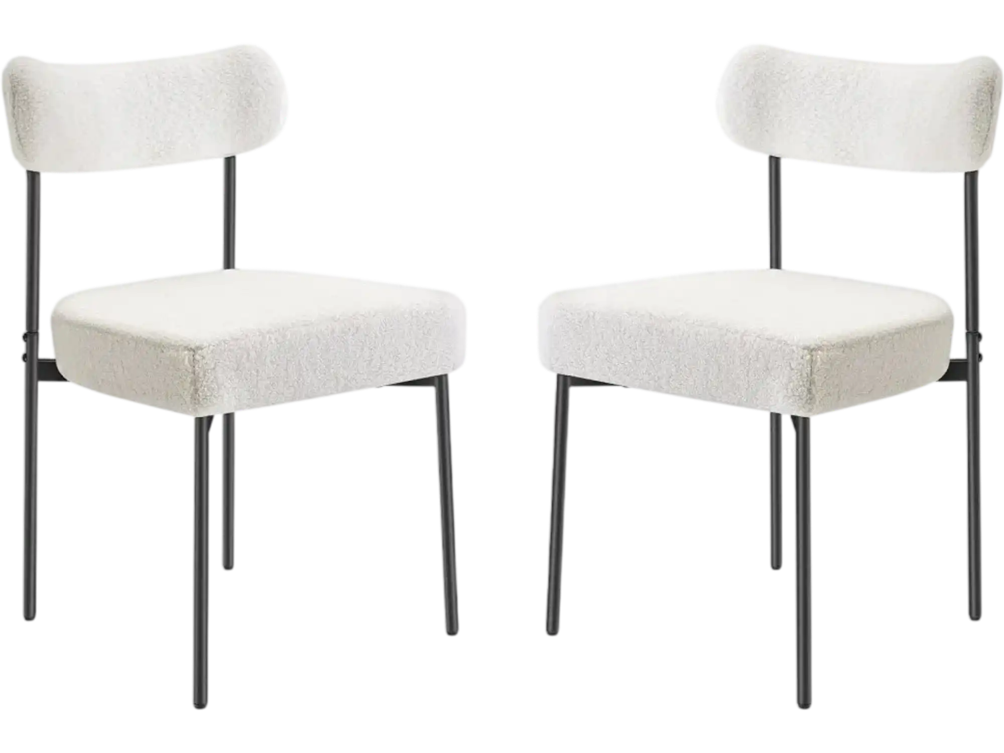Vevor Dining Chairs Set of 2 White Boucle Upholstered Side Chairs with Curved Backrest and Black Metal Legs New