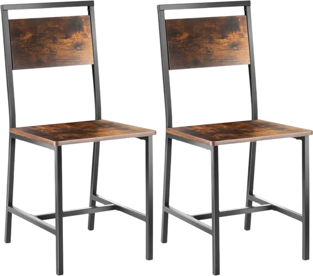 VEVOR Dining Chairs Set of 2, Wooden Table Chairs with Metal Frame and Backrest, Easy to Assemble Leather Side Chair, Modern Farmhouse Walnut Chair for Kitchen Living Room, Rustic Brown and Black