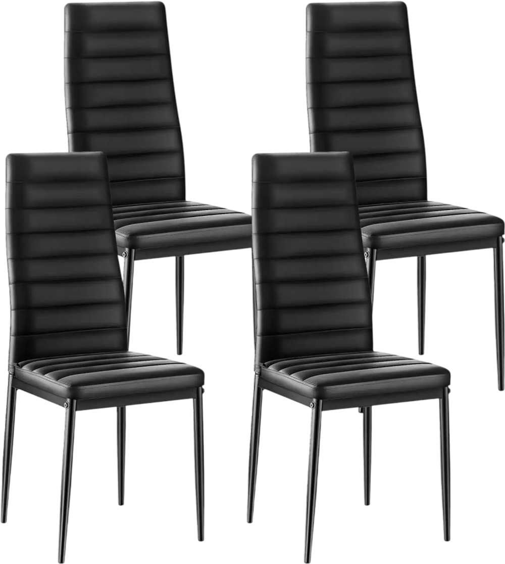 VEVOR Modern Dining Room Accent Chairs Set of 4, Upholstered Leather Side Chair for Dining Tables, Space-Saving Kitchen Table Chair with Thick Cushions and Metal Legs, Black