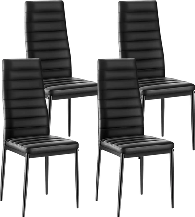 VEVOR Modern Dining Room Accent Chairs Set of 4, Upholstered Leather Side Chair for Dining Tables, Space-Saving Kitchen Table Chair with Thick Cushions and Metal Legs, Black