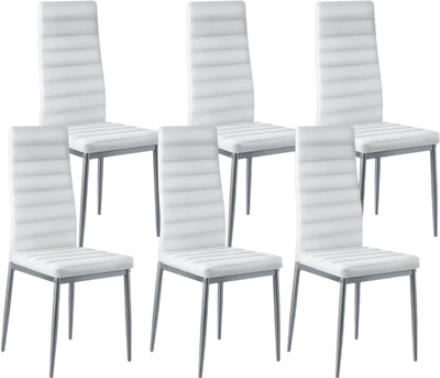 VEVOR Modern Dining Room Accent Chairs Set of 6, Upholstered Leather Side Chair for Dining Tables, Space-Saving Kitchen Table Chair with Thick Cushions and Metal Legs, White