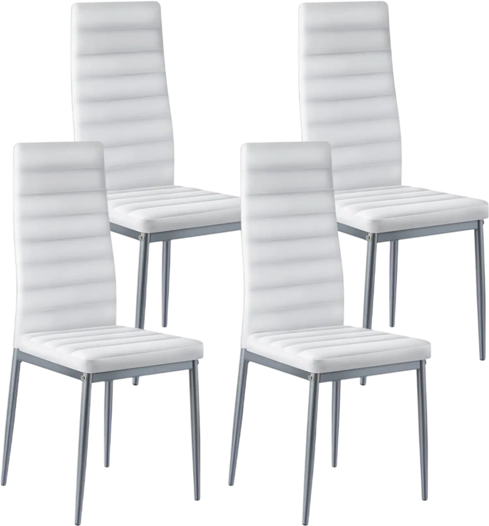VEVOR Modern Dining Room Accent Chairs Set of 4, Upholstered Leather Side Chair for Dining Tables, Space-Saving Kitchen Table Chair with Thick Cushions and Metal Legs, White