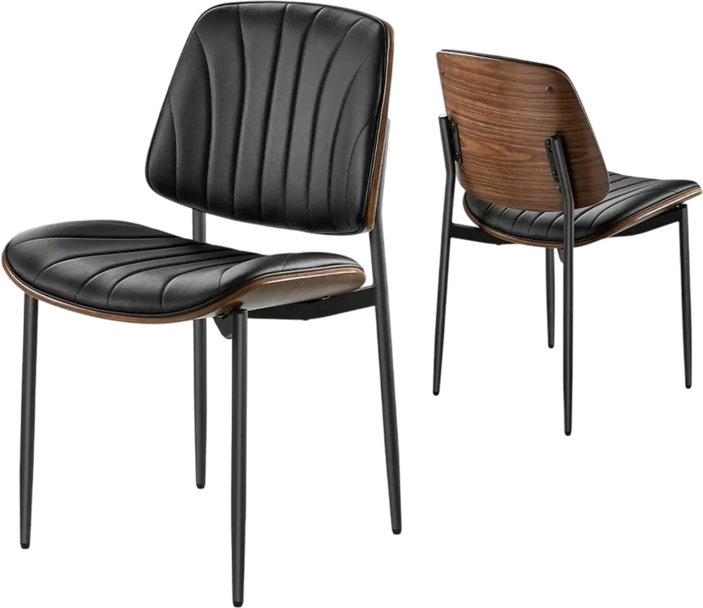 VEVOR Modern Dining Room Accent Chairs Set of 2, Upholstered Leather Side Chair for Dining Tables, Space-Saving Kitchen Table Chair with Thick Cushions and Metal Legs, Black