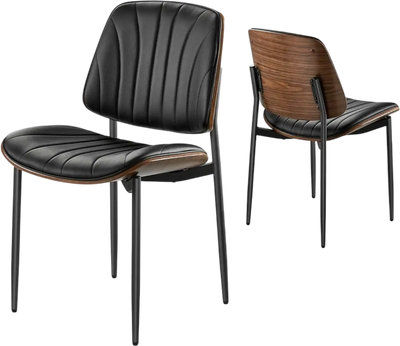 Vevor Dining Chairs Set of 2 Modern Upholstered Leather Side Chairs Black New