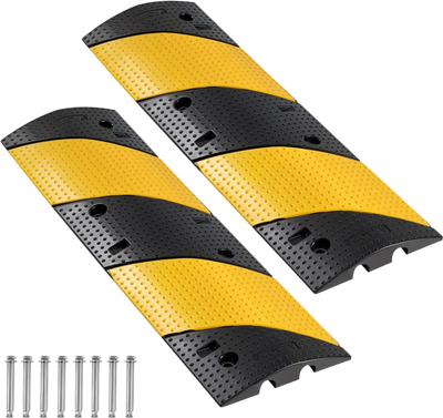 VEVOR 40 in Rubber Speed Bump, 2 Pack, 2 Channel Heavy Duty Traffic Speed Hump, 22000 lbs/Axle Load Capacity, Cable Protector Ramp with Expansion Screws, for Asphalt Concrete Gravel Driveway and Road