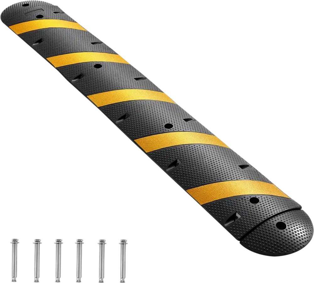 VEVOR 6FT Rubber Speed Bump, 2 Channel, Heavy Duty Traffic Speed Hump, 22000 lbs/axle Load Capacity, 72 in Cable Protector Ramp with Expansion Screws, for Asphalt Concrete Gravel Driveway Road, 1 Pack