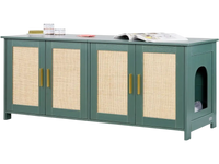 VEVOR Cat Litter Box Enclosure for Multi Cats, 47.2 in Hidden Litter Box Cabinet with 4 Rattan Doors & 2 Entries, Indoor Cat Washroom, Wooden Kitty House Furniture, Fit Most Litterboxes, Green