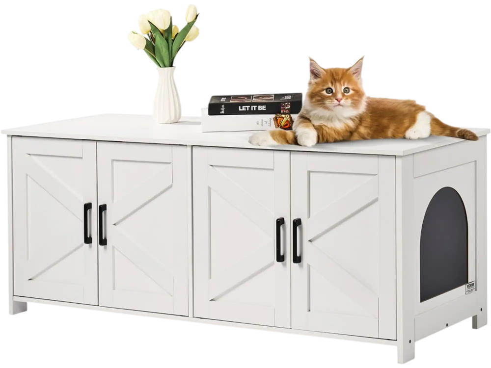 VEVOR Cat Litter Box Enclosure for 2 Cats, Litter Box Furniture Hidden with Double Rooms, Wooden Cat Box Cabinet Fit Most of Litter Box, 47.2"L x 18.5"W x 19.7"H, White