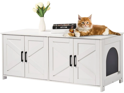 VEVOR Cat Litter Box Enclosure for 2 Cats, Litter Box Furniture Hidden with Double Rooms, Wooden Cat Box Cabinet Fit Most of Litter Box, 47.2