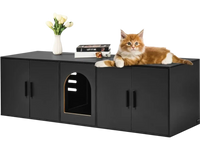 VEVOR Cat Litter Box Enclosure for 2 Cats, 57.9 in Hidden Litter Furniture, Double Room Large Cat Washroom Cabinet, Indoor Wooden Pet House TV Stand Side Table, Fit Most of Litterbox, Black