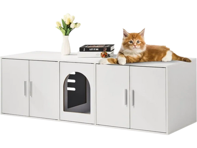 VEVOR Cat Litter Box Enclosure for 2 Cats, Litter Box Furniture Hidden with Double Rooms, Wooden Cat Box Cabinet Fit Most of Litter Box, 57.9