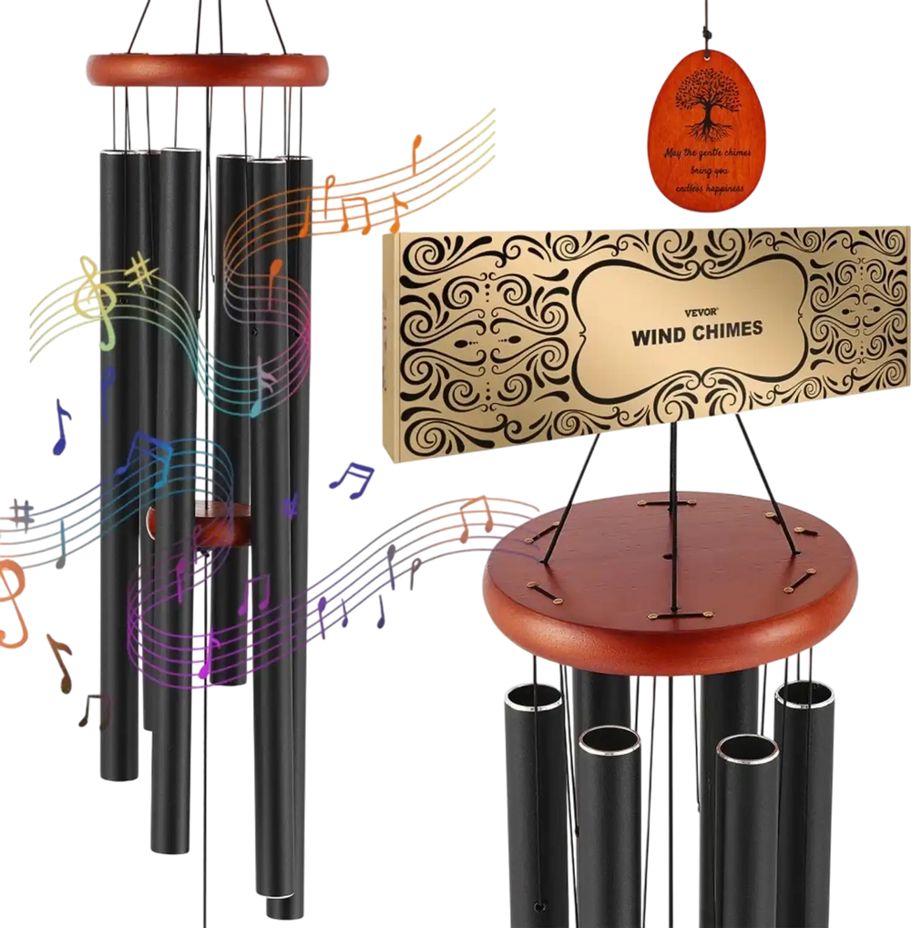 VEVOR Wind Chimes for Outside, 41 in, Deep Tone Wind Chimes with 6 Tubes, Unique Large Memorial Wind Chimes for Anniversary, Amazing Outdoor Decor for Your Patio, Porch, Garden and Backyard, Black