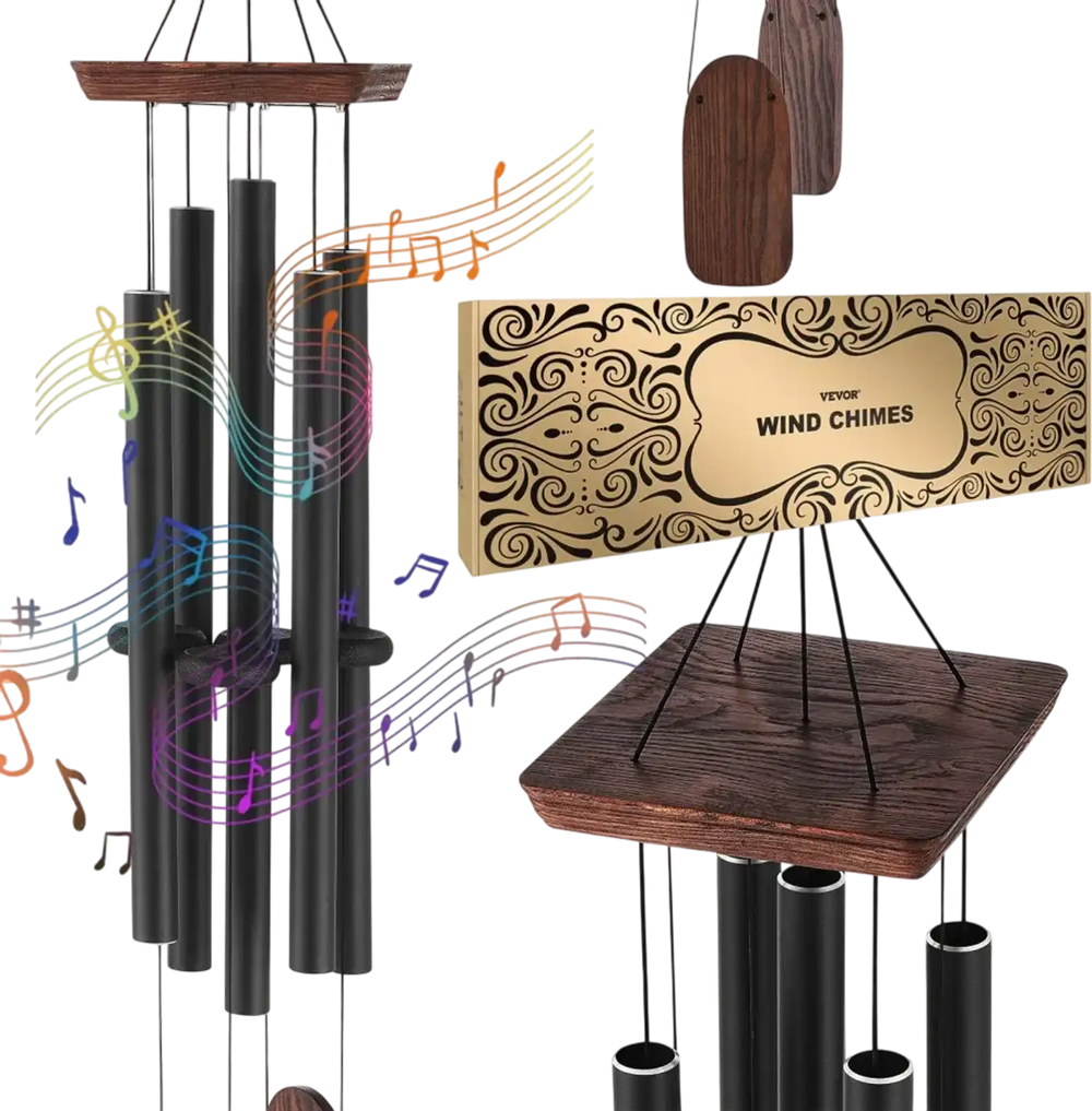 VEVOR Wind Chimes for Outside, 48 in, Deep Tone Wind Chimes with 5 Tubes, Unique Large Memorial Wind Chimes for Anniversary, Amazing Outdoor Decor for Your Patio, Porch, Garden and Backyard, Black