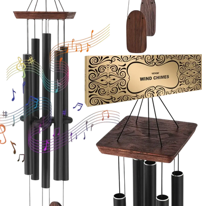 VEVOR Wind Chimes for Outside, 48 in, Deep Tone Wind Chimes with 5 Tubes, Unique Large Memorial Wind Chimes for Anniversary, Amazing Outdoor Decor for Your Patio, Porch, Garden and Backyard, Black