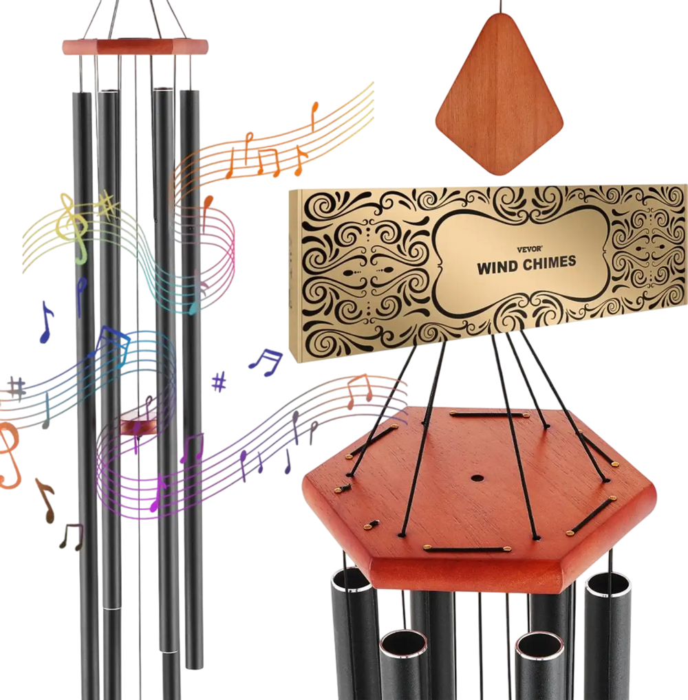 VEVOR Wind Chimes for Outside, 60 in, Deep Tone Wind Chimes with 6 Tubes, Unique Large Memorial Wind Chimes for Anniversary, Amazing Outdoor Decor for Your Patio, Porch, Garden and Backyard, Black