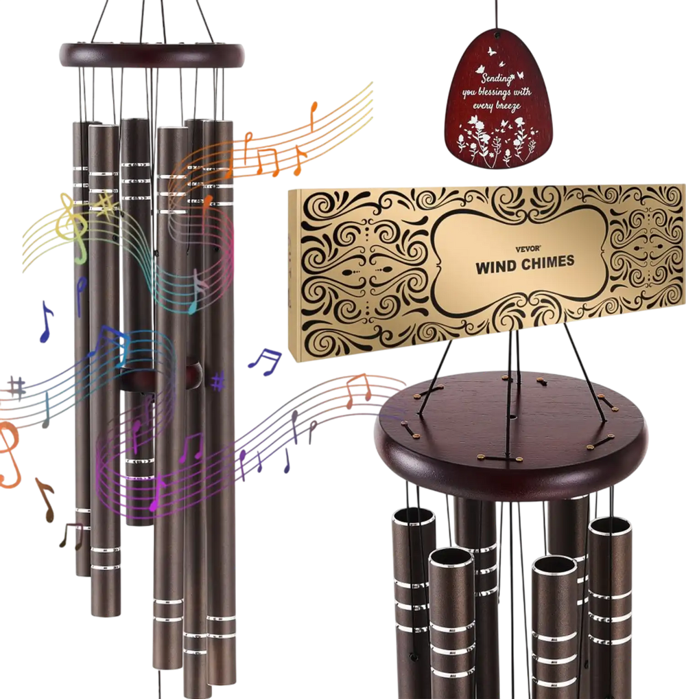 VEVOR Wind Chimes for Outside, 42", Deep Tone Wind Chimes with 6 Tubes, Unique Large Memorial Wind Chimes for Anniversary, Amazing Outdoor Decor for Your Patio, Porch, Garden and Backyard, Dark Brown