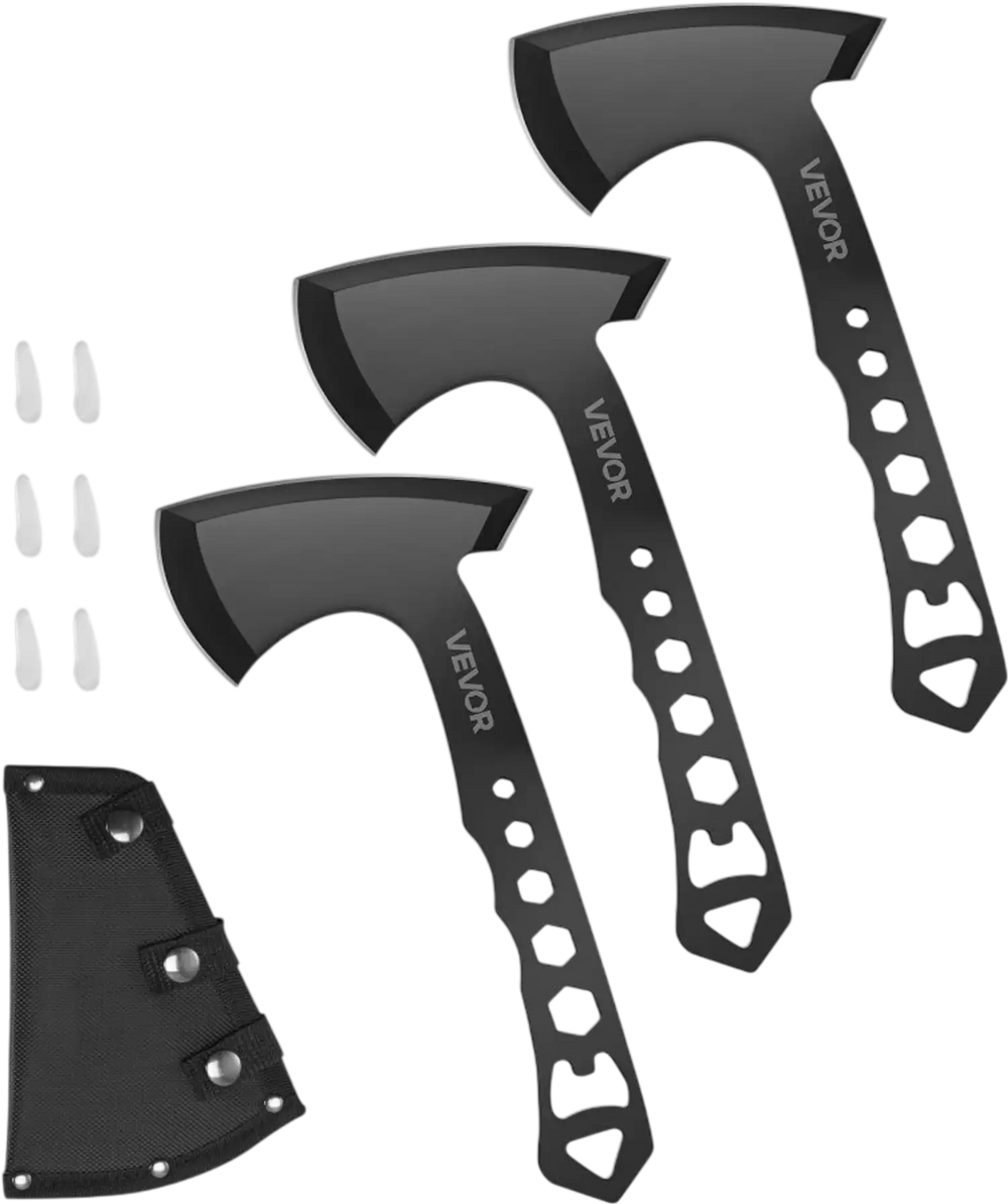 VEVOR Throwing Axes and Tomahawks, 3 Pack Axe Throwing Hatchet Set, Multi-Functional Handle with Wrench and Bottle Opener, Stainless Steel, with Black Nylon Sheath, for Recreation and Competition