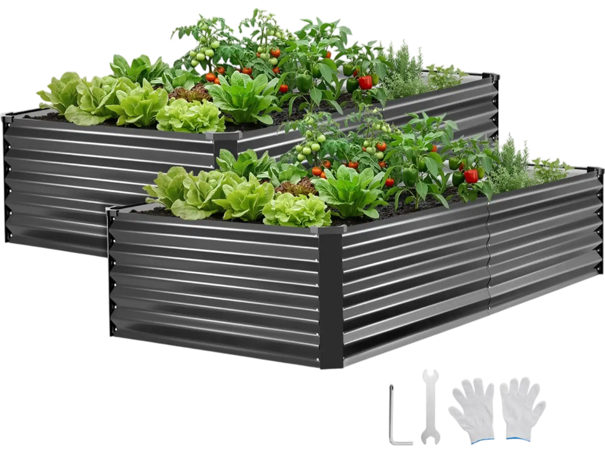 Vevor Raised Garden Bed 2-Pack 6.67' x 3.35' x 1.51' Galvanized Metal Planter Boxes Dark Gray New