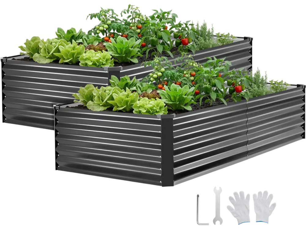 VEVOR 2 Pack Galvanized Raised Garden Beds, 6.67 x 3.35 x 1.51 ft, Rectangular Metal Planter Boxes Kit Outdoor, Elevated Planting Box with Gloves, Alu-Zinc, for Growing Flowers Vegetables, Dark Gray