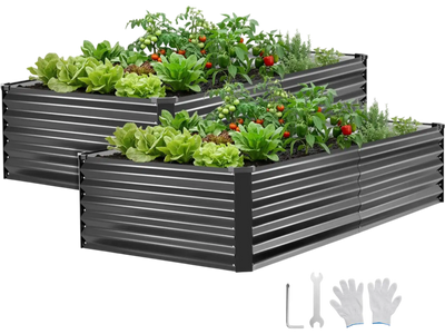 Vevor Raised Garden Bed 2-Pack 6.67' x 3.35' x 1.51' Galvanized Metal Planter Boxes Dark Gray New