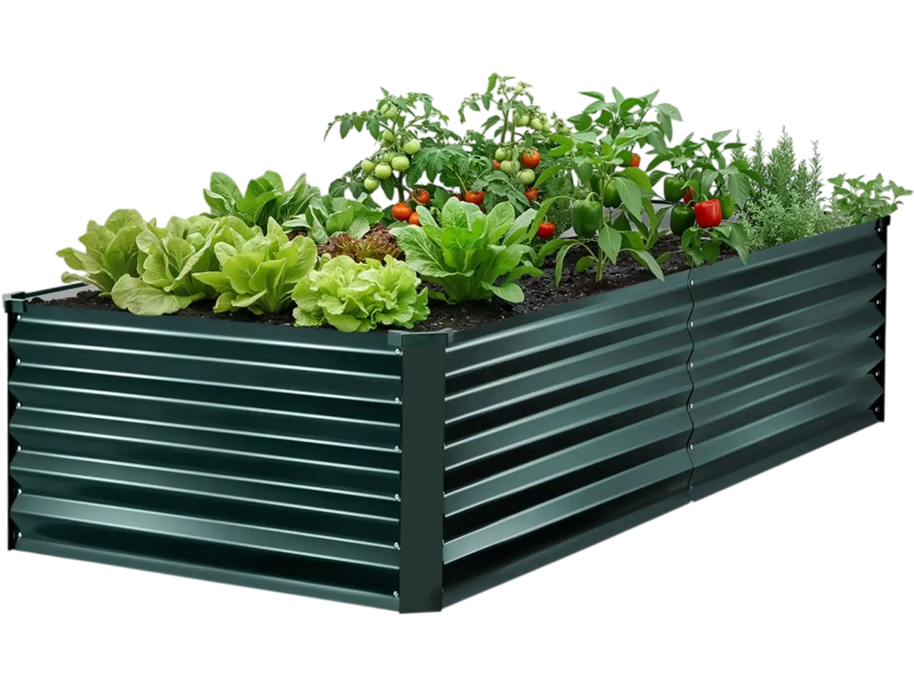 VEVOR Galvanized Raised Garden Bed, 6.67 x 3.35 x 1.51 ft, Rectangular Metal Planter Box Kit Outdoor, Rustproof Elevated Planting Box with Gloves, Alu-Zinc, for Growing Flowers Vegetables, Dark Green