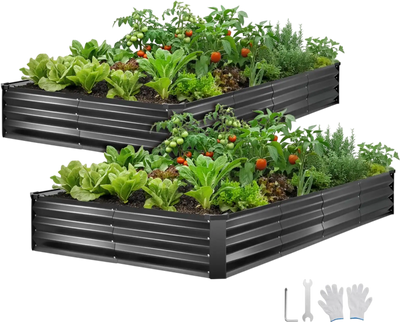Vevor Raised Garden Bed 2-Pack 8' x 4' x 1' Galvanized Metal Planter Boxes Dark Gray New