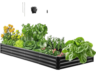 VEVOR Metal Raised Garden Bed, 8 x 4 x 1 ft Outdoor Galvalume Planter Garden Box, Open Bottom Design, Large Planter Raised Bed for Growing Vegetables, Flowers, Herbs, and Succulents, Dark Gray