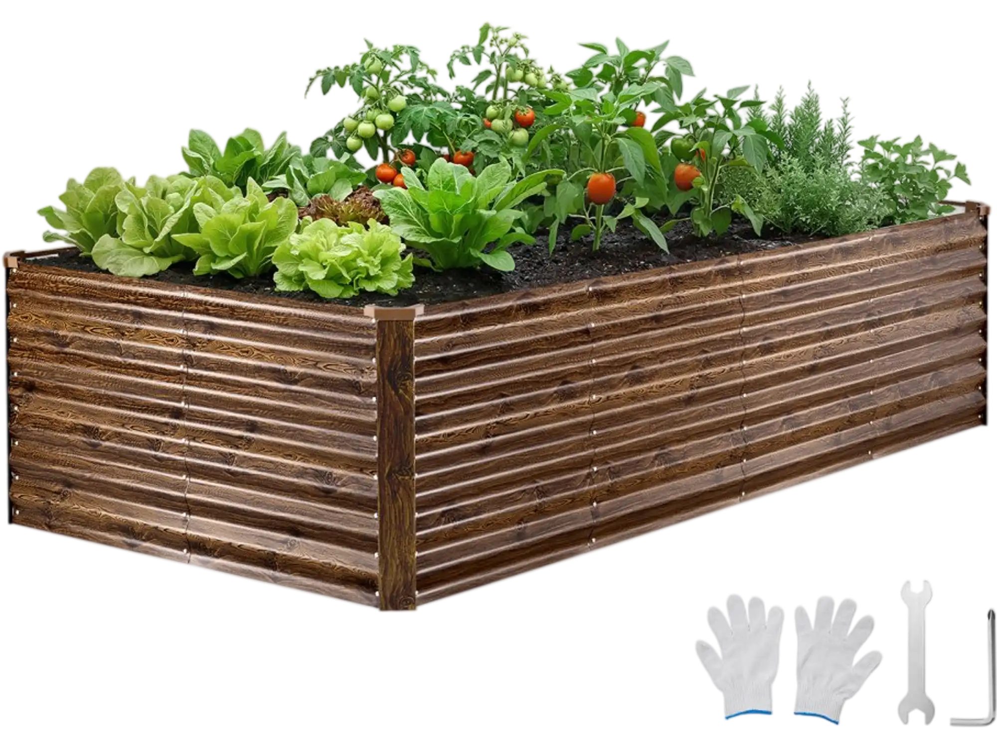 Vevor Raised Garden Bed 8' x 4' x 2' Metal Planter Box Deep Wood Grain New