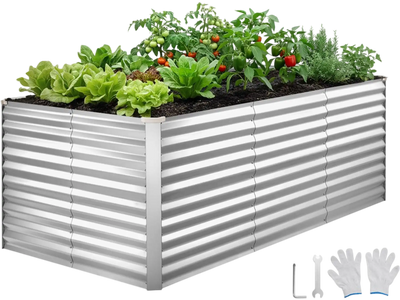 Vevor Raised Garden Bed 8 x 4 x 3' Galvanized Metal Planter Box Silver New