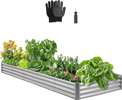 VEVOR Metal Raised Garden Bed, 12 x 4 x 1 ft Outdoor Galvalume Planter Garden Box, Open Bottom Design, Large Planter Raised Bed for Growing Vegetables, Flowers, and Succulents, Galvanized Color